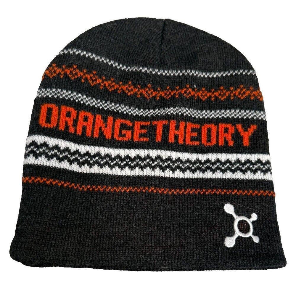 Orange Theory Fitness Embroidered Striped Knit Winter Beanie Hat EUC-